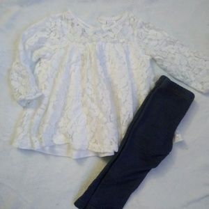Baby girl lace top with Jean leggings outfit